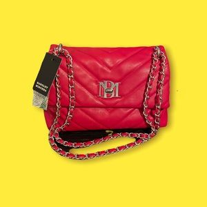 Badgley Mischka mini chevron quilted vegan leather crossbody bag in red
